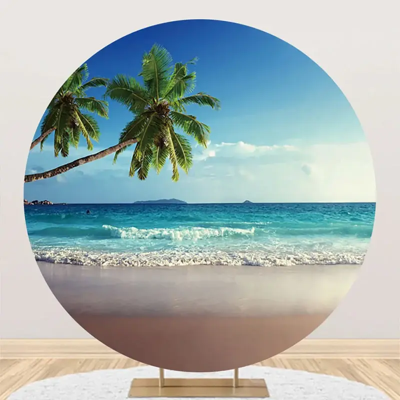 Summer Spray Hawaii Beach Round Birthday Backdrop