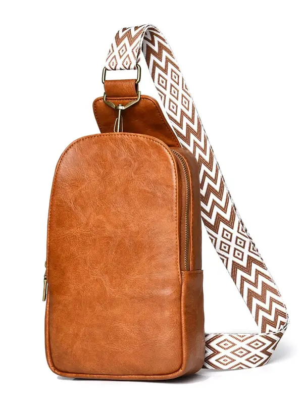 Retro Solid Adjustable Pu Leather Sling Bag, Simple Design Casual Plain Bum Bag, Fashion All-match Boho Style Bum Bag for Wom...