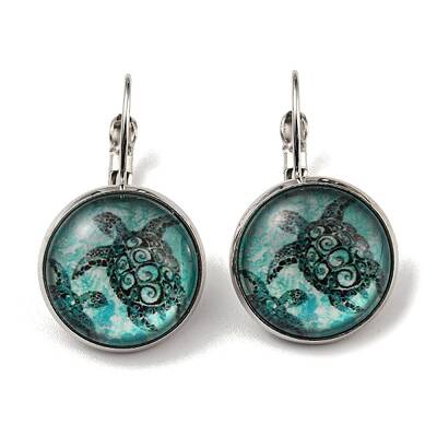 Tortoise Glass Leverback Earrings with Brass Earring Pins
