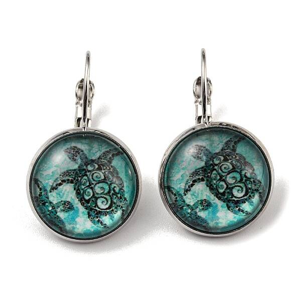 Tortoise Glass Leverback Earrings with Brass Earring Pins