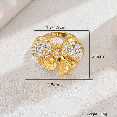 Exaggerated European and American Bowknot Brass Micro Pave Clear Cubic Zirconia Finger Rings for Women