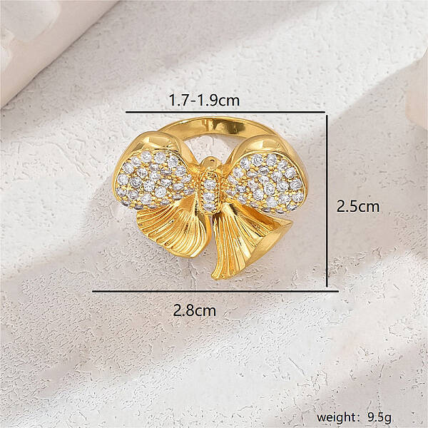 Exaggerated European and American Bowknot Brass Micro Pave Clear Cubic Zirconia Finger Rings for Women