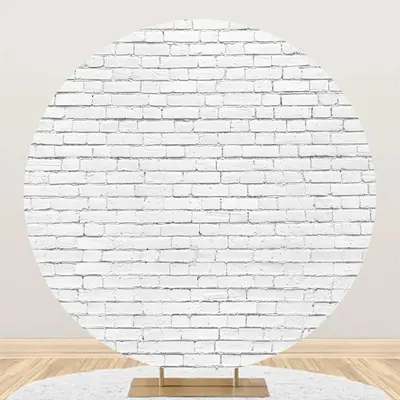 Round White Vintage Brick Wall Backdrop For Party - Aperturee
