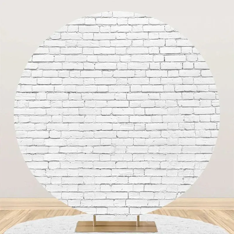 Round White Vintage Brick Wall Backdrop For Party - Aperturee