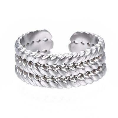 Non-Tarnish 304 Stainless Steel Twist Rope Open Cuff Ring