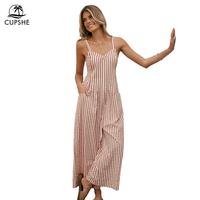 CUPSHE Comfort Striped Sleeveless V-Neck Wide Leg Jumpsuit Spaghetti Strap Spring Summer Casual Womenswear Overalls #outdoorf...
