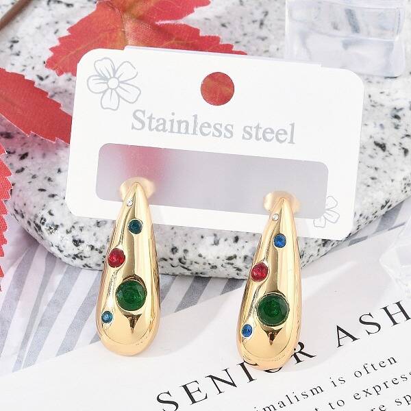 304 Stainless Steel Glass Stud Earrings