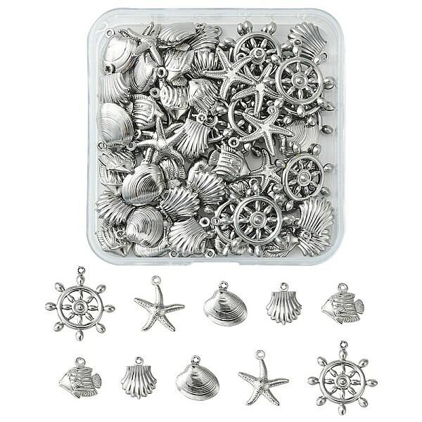 60Pcs 5 Styles Stainless Steel Charms