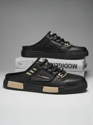 Men's Fashionable Patchwork Design Slip on Mules, Casual Comfortable Breathable Non-slip Rubber Sole Mules, Street Style Shoe...