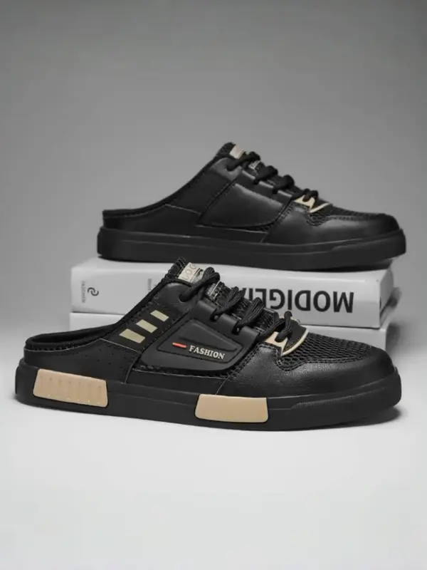 Men's Fashionable Patchwork Design Slip on Mules, Casual Comfortable Breathable Non-slip Rubber Sole Mules, Street Style Shoe...