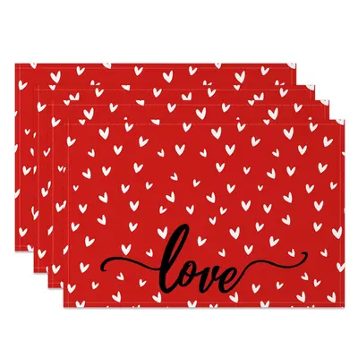 Aperturee Red White Hearts Valentines Day Set Of 4 Placemats, 14x12 Inch, 15.8 USD, NYJY00384-S, placemats