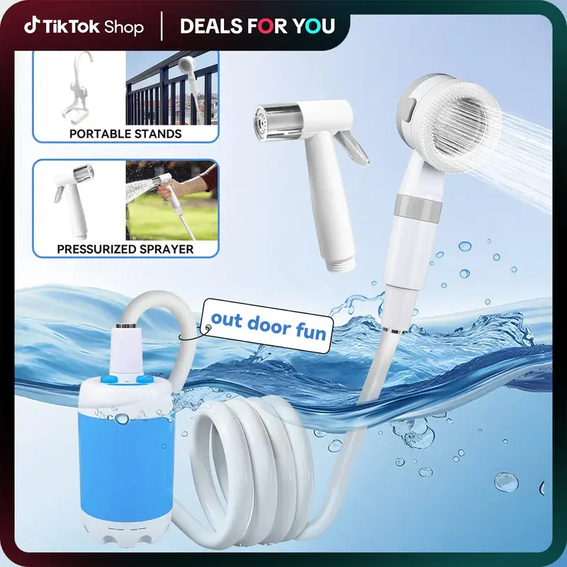 Outdoor Shower, Compact Handheld 4000mAh Rechargeable Gentle Shower Stream, Portable Shower for Camping, Outdoor Electric Sho...