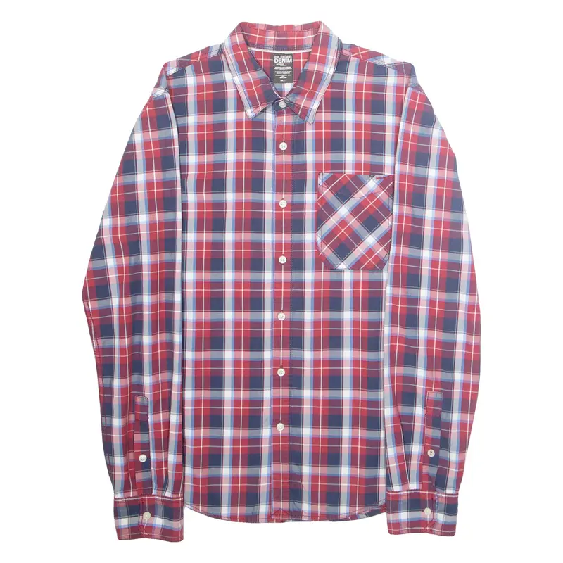 TOMMY HILFIGER Mens Shirt Red Plaid Long Sleeve L