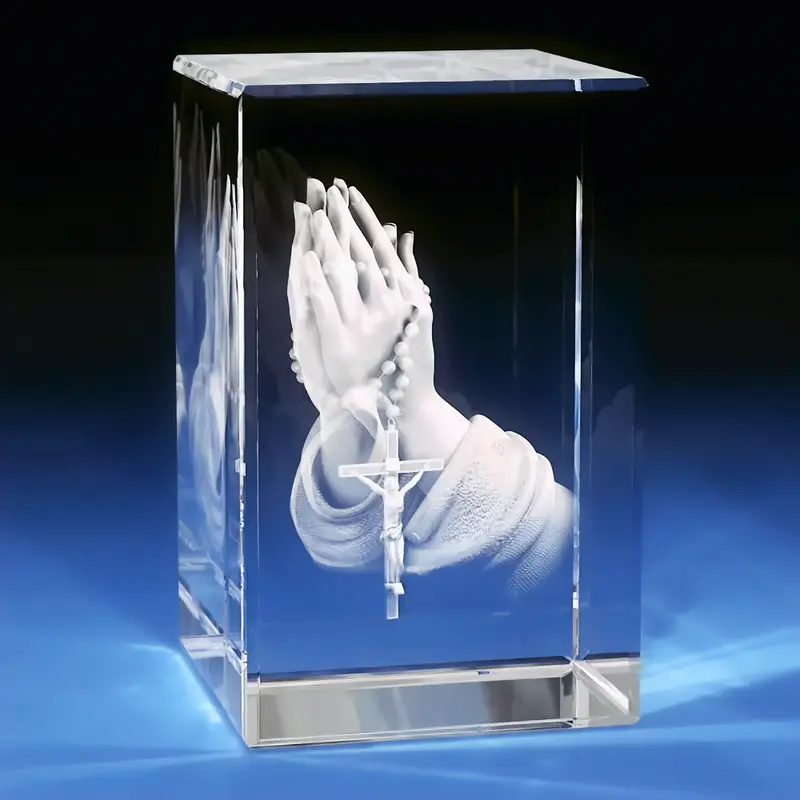 3D Memory Crystal™ - Tabletop - Rectangle - Praying Hands-Medium