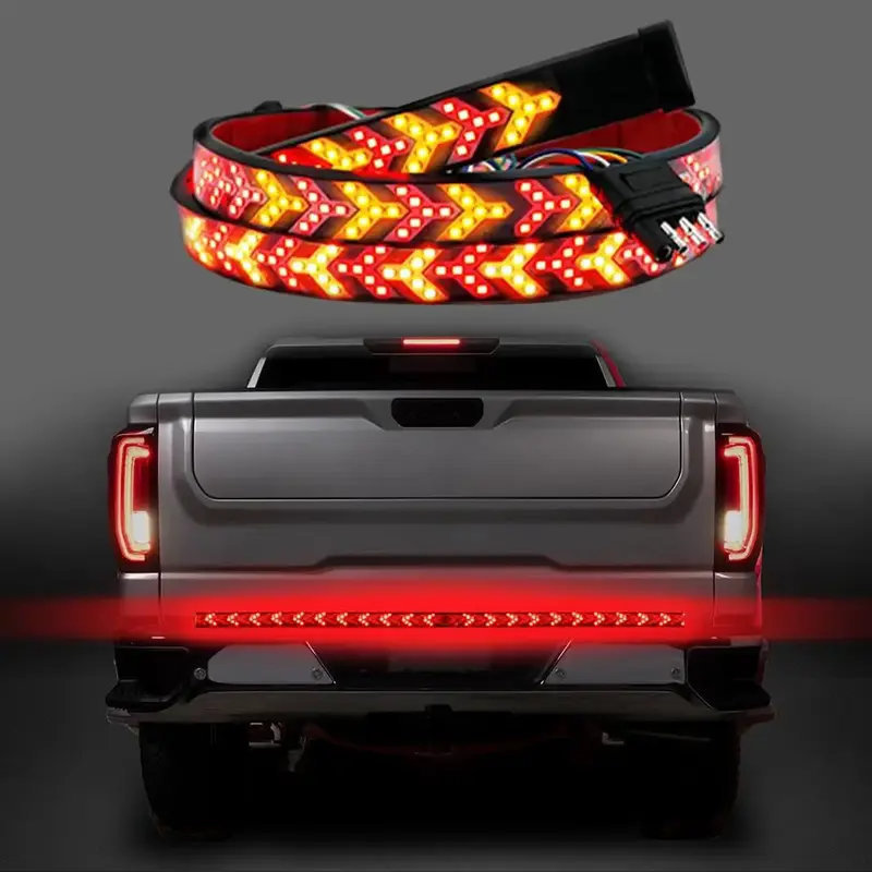 Fishbone Shaped LED Tailgate Light Bar, 60-Inch LED Tailgate Lights, Brake Running Sequential Turn Signal Strip Strobe Light ...