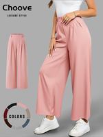 Pocket Wide Leg Comfy Pants for Women, Casual Fashion Solid High Waist Trousers, Loose Pants for Women, Clothes Women, Summer...