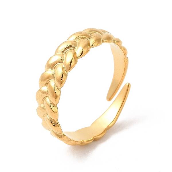 Ion Plating(IP) 304 Stainless Steel Twist Rope Shape Open Cuff Ring for Women