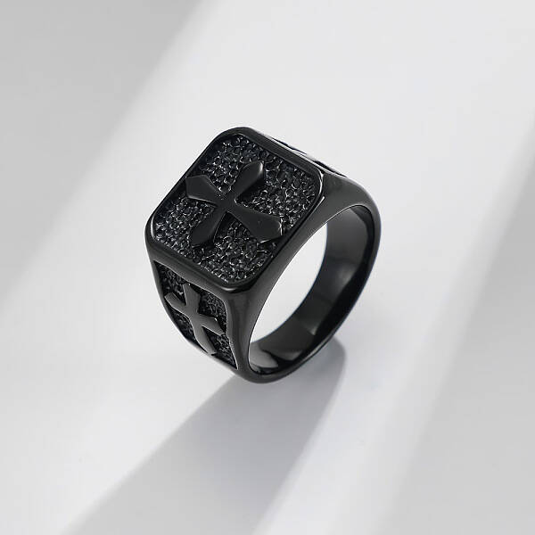 Square with Cross Pattern 304 Stainless Steel Finger Rings for Men