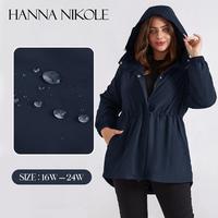 【24-26W】Hanna Nikole Women Plus Size Hooded Rain Jacket Fleece Lined Waterproof Raincoat Outdoor Windbreaker with Pockets...