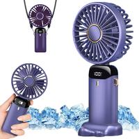 Portable Handheld Fan with Base and Lanyard USB Rechargeable Folding Small Fan 5 Speed Settings with LED Power Display Compac...