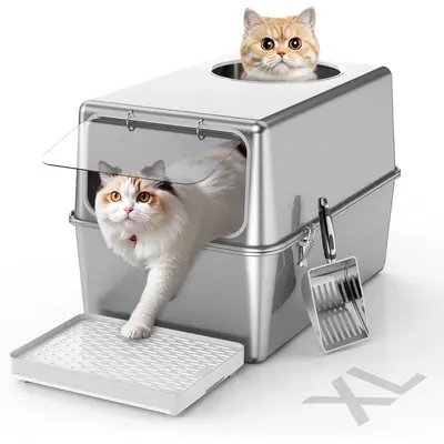 Aothey XL Enclosed Stainless Steel Cat Litter Box with Lid,High Side,Odorless,Easy Cleaning,Non-Sticky,stainless steel litter...