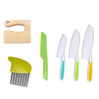 Kids Kitchen Safe Knife Set, 6 Counts/set Green Kids Vegetable Fruit Bread Cake Knife Set, Crinkle Potato Cutter, Wooden Kni...