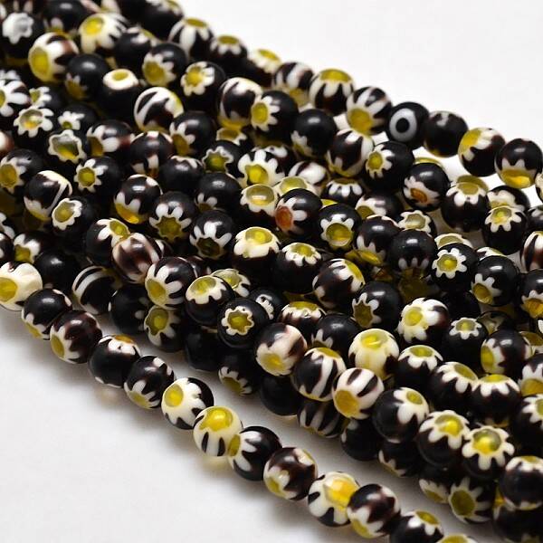 Round Millefiori Glass Beads Strands