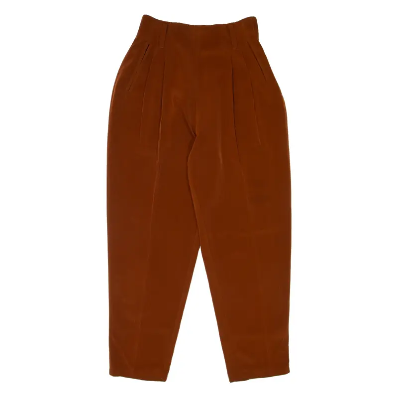 Pleated Womens Trousers Brown Regular Mom W24 L26