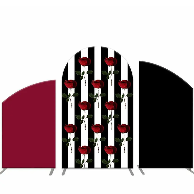 Aperturee Red Rose Black Stripes Birthday Arch Backdrop Cover | Custom Chiara Arched Covers | Chiara Wall Backdrop Diy | Diy ...