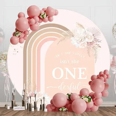 She Onederful Floral Arch Round Birthday Backdrop - Aperturee