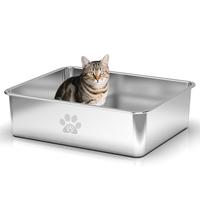 PTLOM Stainless Steel Cat Litter Box High Side, No Lid Large Space, Splash-proof Non-stick Cat Pet Supplies Paws TikTokShopSu...