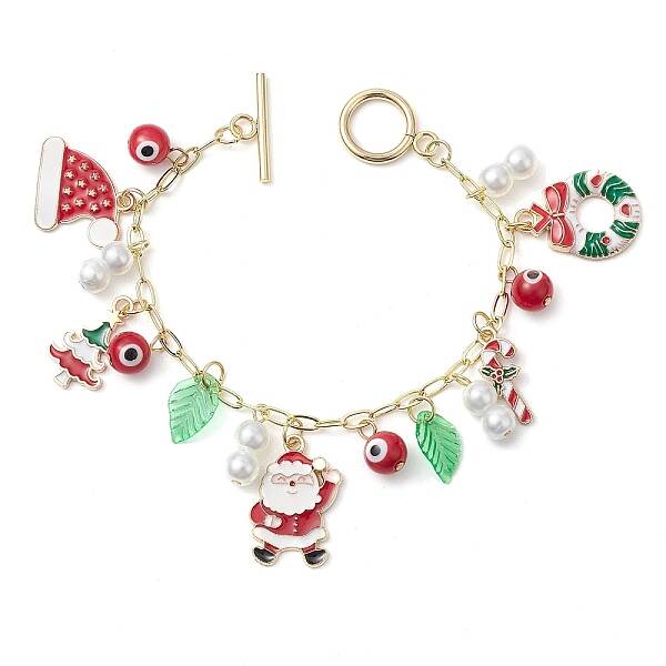 Christmas Theme Alloy Enamel Charm Bracelets for Women