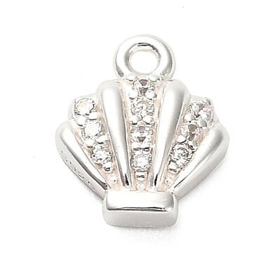 925 Sterling Silver Micro Pave Clear Cubic Zirconia Shell Shaped Charms