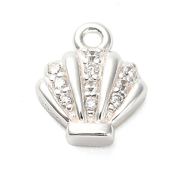 925 Sterling Silver Micro Pave Clear Cubic Zirconia Shell Shaped Charms