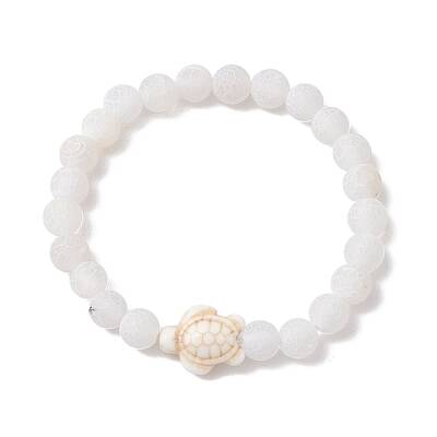 Dyed Natural Weathered Agate Round Beads Stretch Bracelets