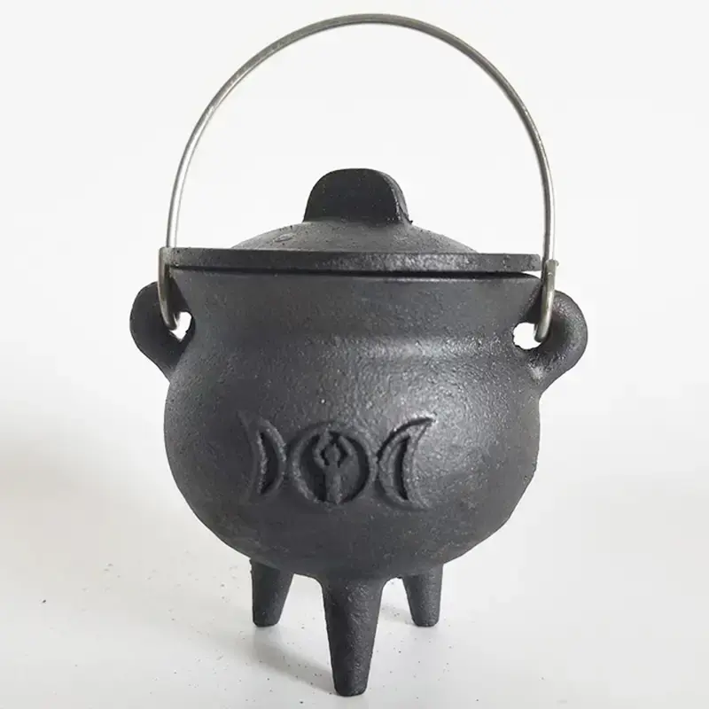 Cauldron Cast Iron Witchcraft Cast Cauldron With Lid And Carry Handle For Spells, Halloween Decoration Or Incense Burning Cla...