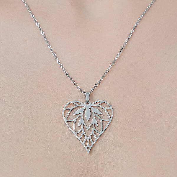 Non-Tarnish 201 Stainless Steel Hollow Heart Pendant Necklace