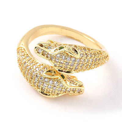 Cubic Zirconia Double Snake Open Cuff Ring