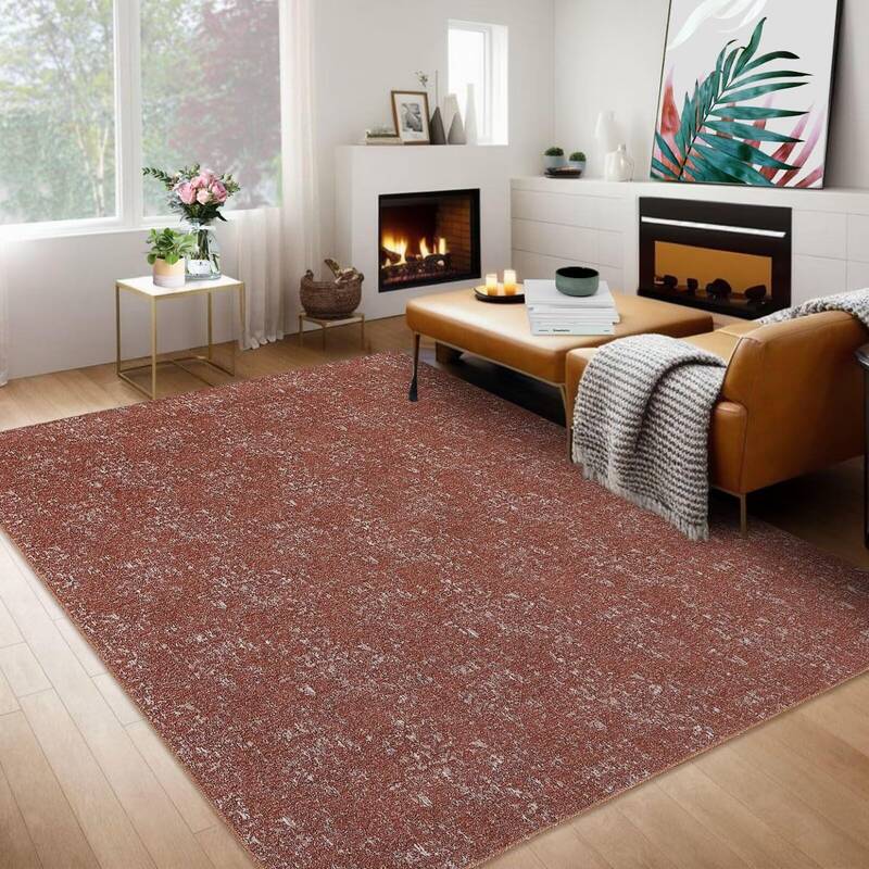 Garvee Living Room Rug 8X10 Large Soft Machine Washable Solid Contemporary Rug Brick Red Rug Indoor Carpet Non Slip Accent Ru...