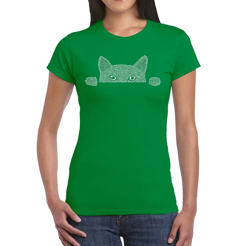 Peeking Cat - Women's Word Art T-Shirt - Black - XS