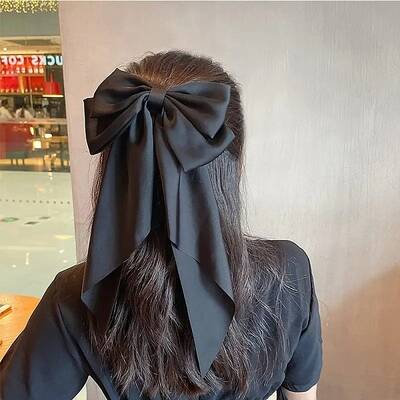 Solid Color Long Bowknot Satin Hair Barrettes
