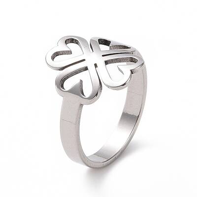 Non-Tarnish 201 Stainless Steel Heart Clover Finger Ring