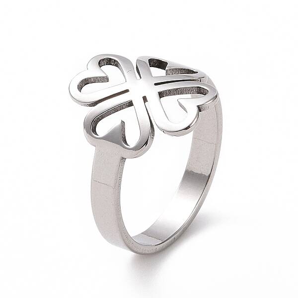 Non-Tarnish 201 Stainless Steel Heart Clover Finger Ring