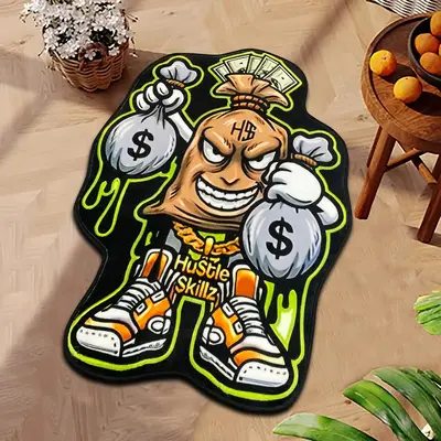 Cartoon Moneybag & Man Pattern Carpet, 1 Count Cute Creative Non-slip Soft Floor Mat, Decorative Rug for Home Living Room Bed...