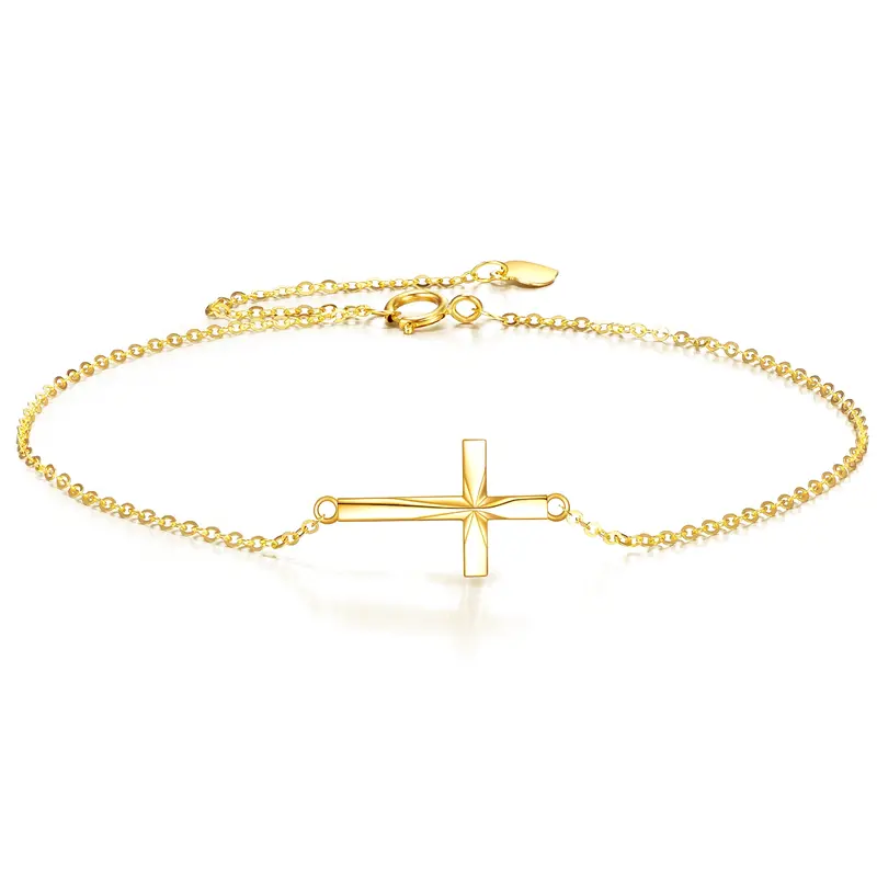 14K Gold Origami Cross Diamond Cut Charm Bracelet