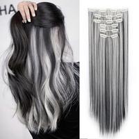 A set of 24inch gray hair clips, made of high-temperature fiber, length is 6, suitable for daily use and Halloween ombre ash ...