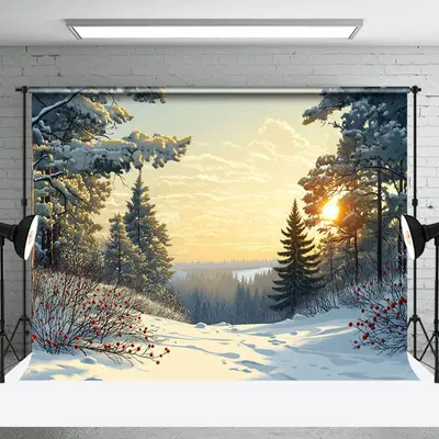 Sunset Cloud Snowy Forest Cherry Winter Backdrop - Aperturee