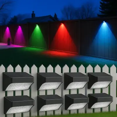 Great Deal Solar Fence Lights - Waterproof & Durable RGB 10 Modes Outdoor Lighting for Fences Decks Patios and Yards IP65 Rat...