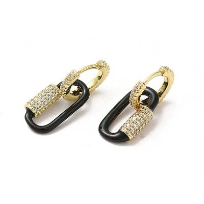 Oval Real 18K Gold Plated Brass Dangle Hoop Earrings