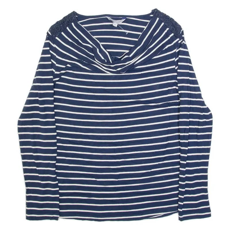 CREW CLOTHING Womens Printed Top Blue Long Sleeve Striped UK 14